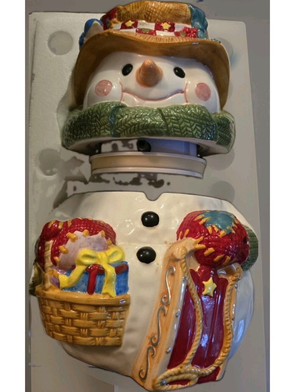 Ceramic Mr Christmas Animated Talking Musical Snowman Cookie Jar UNTESTED  NIB